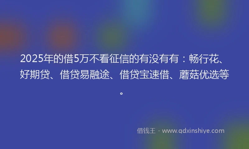 2025年的借5万不看征信的有没有有：畅行花、好期贷、借贷易融途、借贷宝速借、蘑菇优选等。
