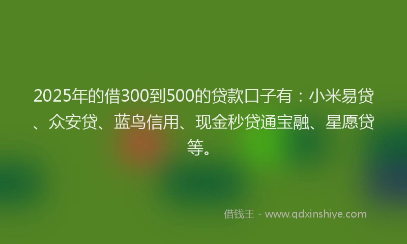 2025年的借300到500的贷款口子有：小米易贷、众安贷、蓝鸟信用、现金秒贷通宝融、星愿贷等。