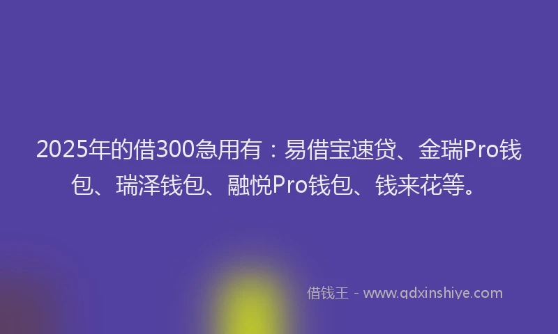 2025年的借300急用有：易借宝速贷、金瑞Pro钱包、瑞泽钱包、融悦Pro钱包、钱来花等。