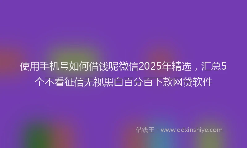 使用手机号如何借钱呢微信2025年精选，汇总5个不看征信无视黑白百分百下款网贷软件