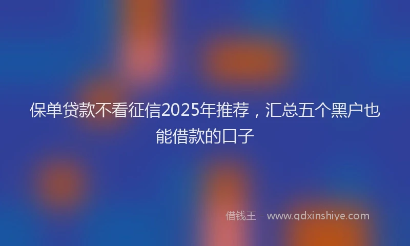 保单贷款不看征信2025年推荐，汇总五个黑户也能借款的口子