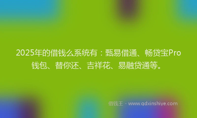 2025年的借钱么系统有：甄易借通、畅贷宝Pro钱包、替你还、吉祥花、易融贷通等。