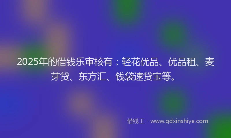 2025年的借钱乐审核有：轻花优品、优品租、麦芽贷、东方汇、钱袋速贷宝等。