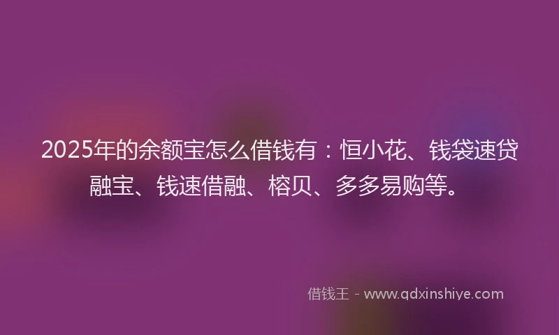 2025年的余额宝怎么借钱有：恒小花、钱袋速贷融宝、钱速借融、榕贝、多多易购等。