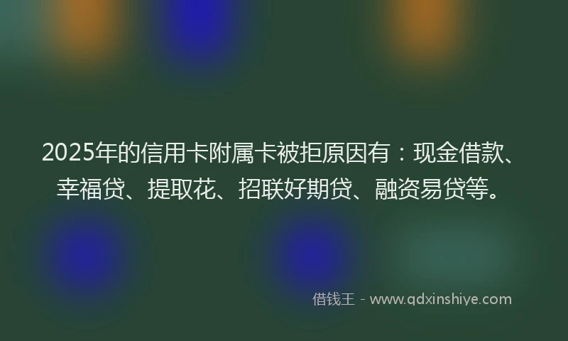 2025年的信用卡附属卡被拒原因有：现金借款、幸福贷、提取花、招联好期贷、融资易贷等。
