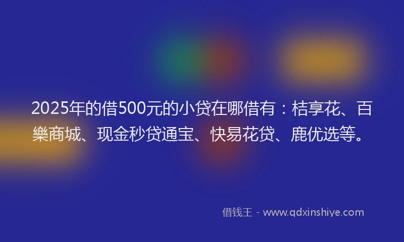 2025年的借500元的小贷在哪借有：桔享花、百樂商城、现金秒贷通宝、快易花贷、鹿优选等。