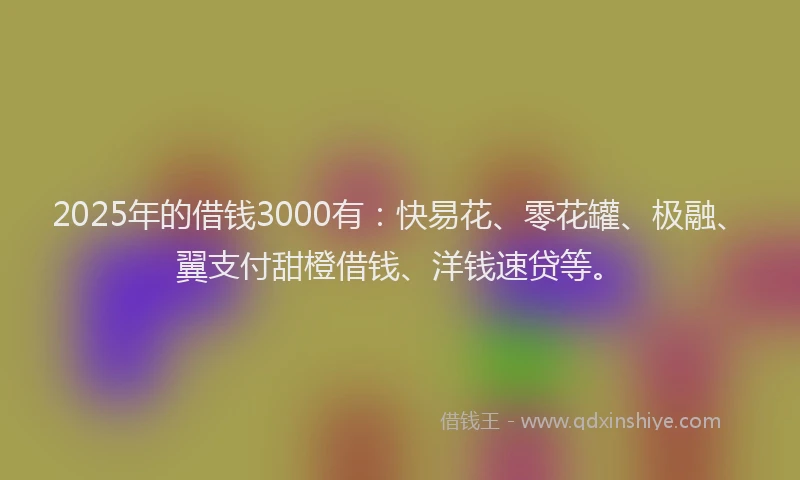 2025年的借钱3000有：快易花、零花罐、极融、翼支付甜橙借钱、洋钱速贷等。