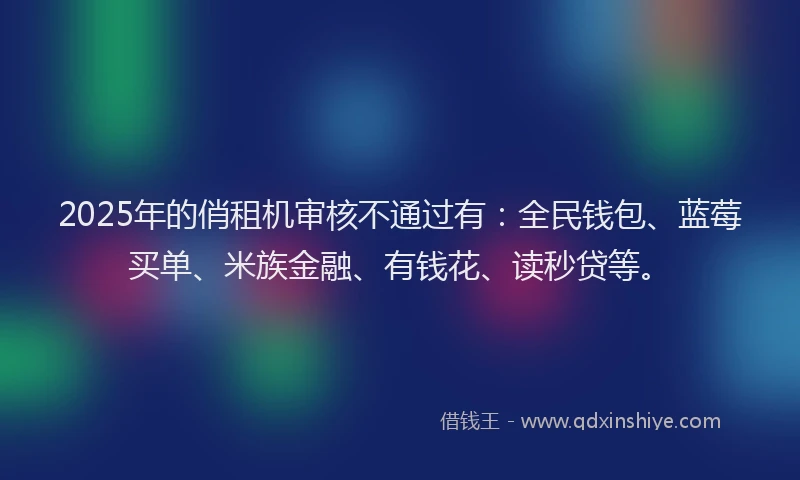 2025年的俏租机审核不通过有：全民钱包、蓝莓买单、米族金融、有钱花、读秒贷等。
