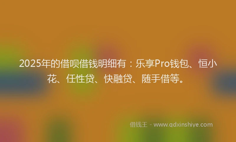 2025年的借呗借钱明细有：乐享Pro钱包、恒小花、任性贷、快融贷、随手借等。