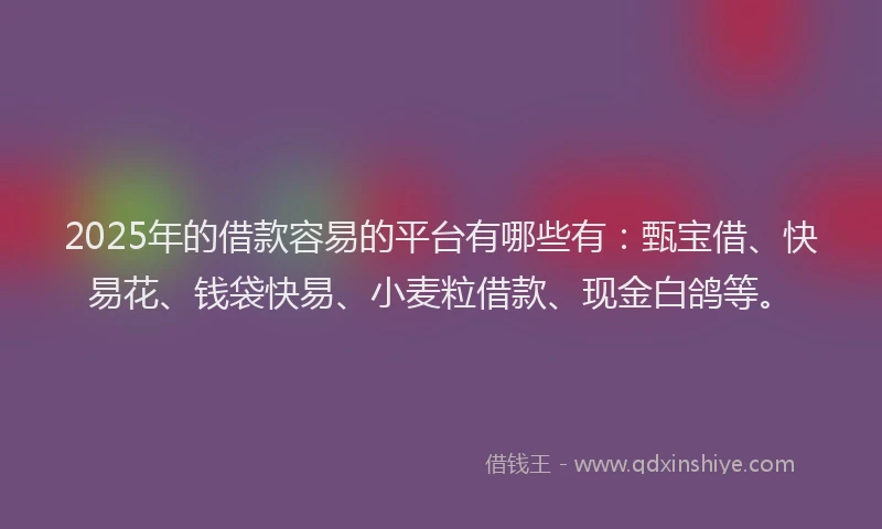 2025年的借款容易的平台有哪些有：甄宝借、快易花、钱袋快易、小麦粒借款、现金白鸽等。