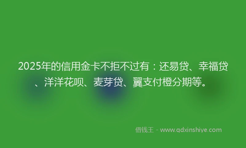2025年的信用金卡不拒不过有：还易贷、幸福贷、洋洋花呗、麦芽贷、翼支付橙分期等。