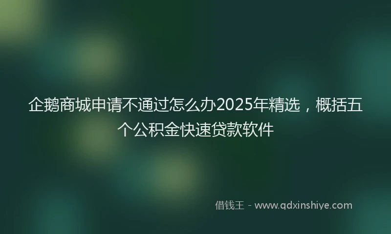 企鹅商城申请不通过怎么办2025年精选，概括五个公积金快速贷款软件