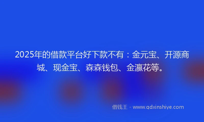 2025年的借款平台好下款不有：金元宝、开源商城、现金宝、森森钱包、金瀛花等。