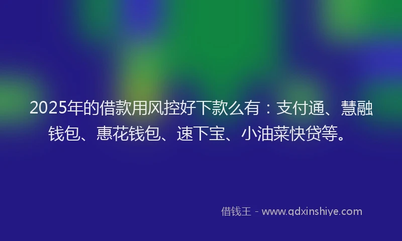 2025年的借款用风控好下款么有：支付通、慧融钱包、惠花钱包、速下宝、小油菜快贷等。