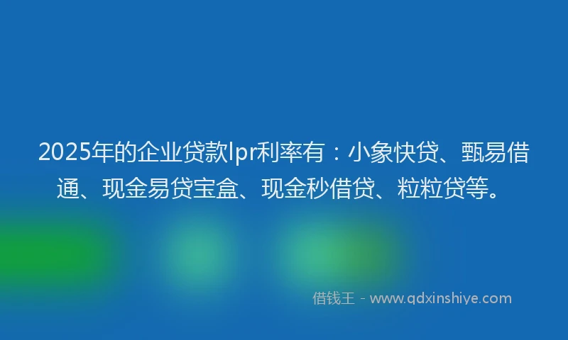 2025年的企业贷款lpr利率有：小象快贷、甄易借通、现金易贷宝盒、现金秒借贷、粒粒贷等。
