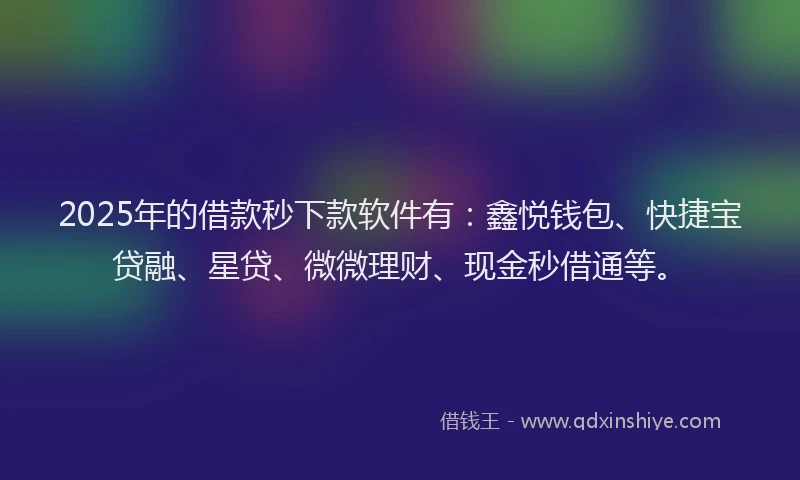 2025年的借款秒下款软件有：鑫悦钱包、快捷宝贷融、星贷、微微理财、现金秒借通等。