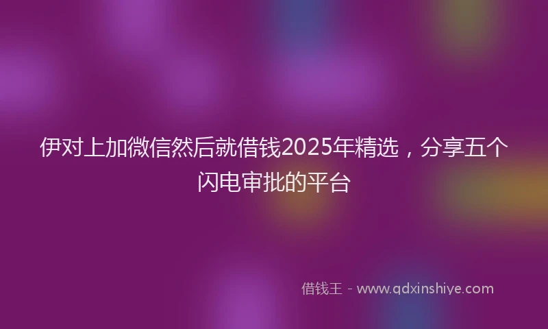 伊对上加微信然后就借钱2025年精选，分享五个闪电审批的平台