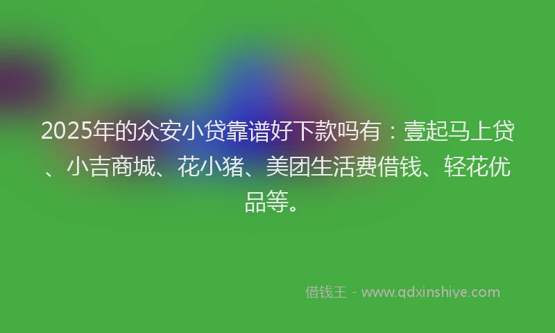 2025年的众安小贷靠谱好下款吗有：壹起马上贷、小吉商城、花小猪、美团生活费借钱、轻花优品等。