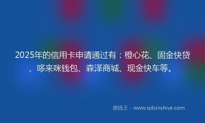 2025年的信用卡申请通过有：橙心花、固金快贷、哆来咪钱包、森泽商城、现金快车等。