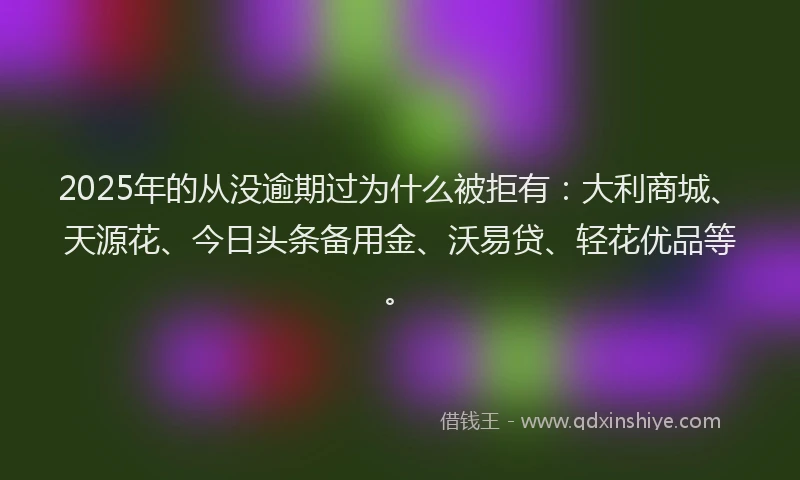 2025年的从没逾期过为什么被拒有：大利商城、天源花、今日头条备用金、沃易贷、轻花优品等。