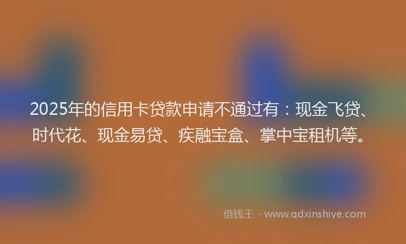 2025年的信用卡贷款申请不通过有：现金飞贷、时代花、现金易贷、疾融宝盒、掌中宝租机等。