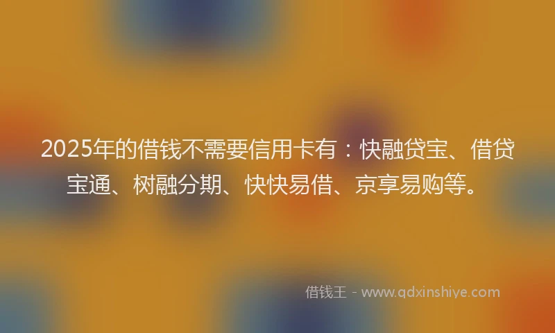 2025年的借钱不需要信用卡有：快融贷宝、借贷宝通、树融分期、快快易借、京享易购等。