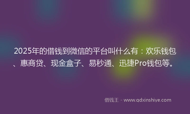 2025年的借钱到微信的平台叫什么有：欢乐钱包、惠商贷、现金盒子、易秒通、迅捷Pro钱包等。