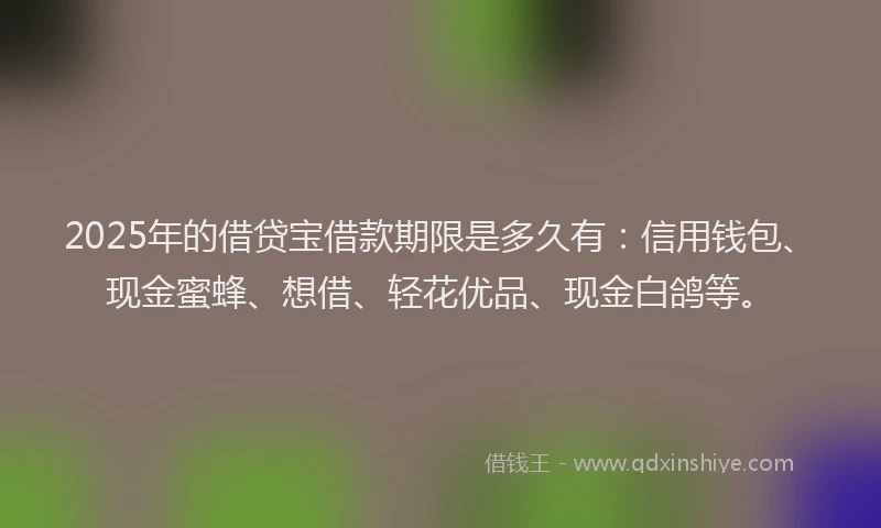 2025年的借贷宝借款期限是多久有：信用钱包、现金蜜蜂、想借、轻花优品、现金白鸽等。