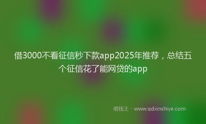 借3000不看征信秒下款app2025年推荐，总结五个征信花了能网贷的app
