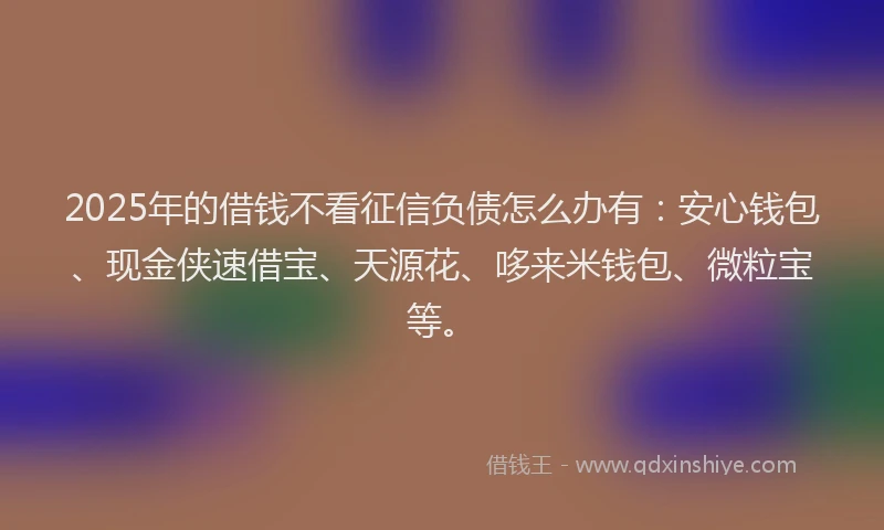 2025年的借钱不看征信负债怎么办有：安心钱包、现金侠速借宝、天源花、哆来米钱包、微粒宝等。