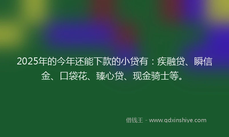 2025年的今年还能下款的小贷有：疾融贷、瞬信金、口袋花、臻心贷、现金骑士等。