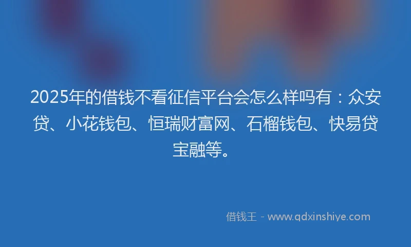 2025年的借钱不看征信平台会怎么样吗有：众安贷、小花钱包、恒瑞财富网、石榴钱包、快易贷宝融等。