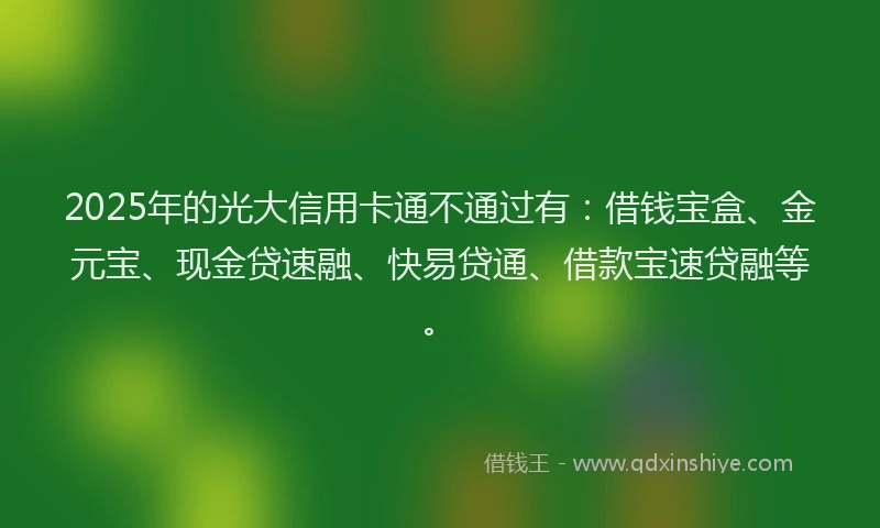 2025年的光大信用卡通不通过有：借钱宝盒、金元宝、现金贷速融、快易贷通、借款宝速贷融等。