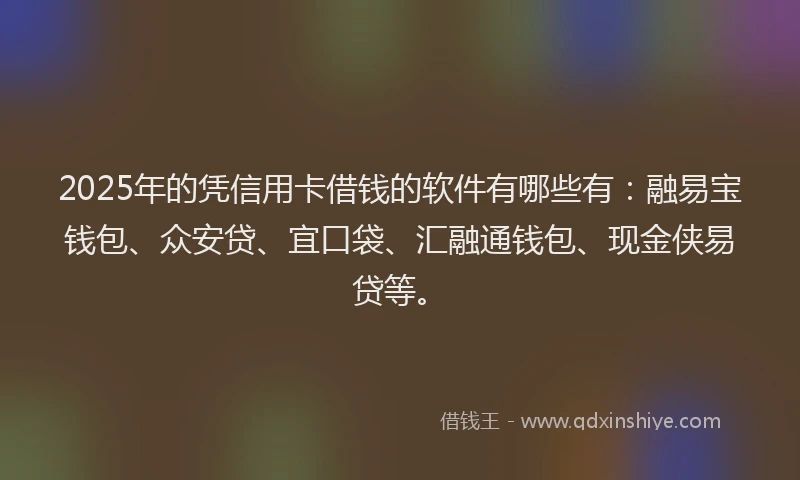 2025年的凭信用卡借钱的软件有哪些有：融易宝钱包、众安贷、宜口袋、汇融通钱包、现金侠易贷等。