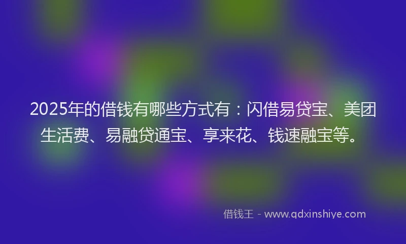 2025年的借钱有哪些方式有：闪借易贷宝、美团生活费、易融贷通宝、享来花、钱速融宝等。