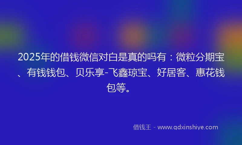 2025年的借钱微信对白是真的吗有：微粒分期宝、有钱钱包、贝乐享-飞鑫琼宝、好居客、惠花钱包等。
