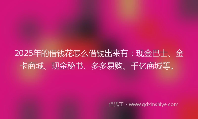 2025年的借钱花怎么借钱出来有：现金巴士、金卡商城、现金秘书、多多易购、千亿商城等。