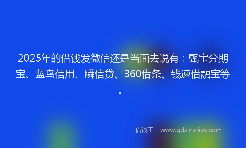 2025年的借钱发微信还是当面去说有：甄宝分期宝、蓝鸟信用、瞬信贷、360借条、钱速借融宝等。