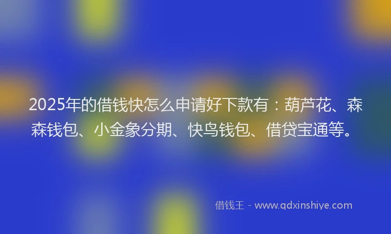 2025年的借钱快怎么申请好下款有：葫芦花、森森钱包、小金象分期、快鸟钱包、借贷宝通等。