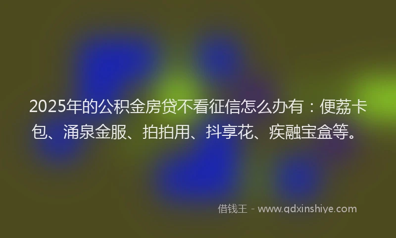 2025年的公积金房贷不看征信怎么办有：便荔卡包、涌泉金服、拍拍用、抖享花、疾融宝盒等。