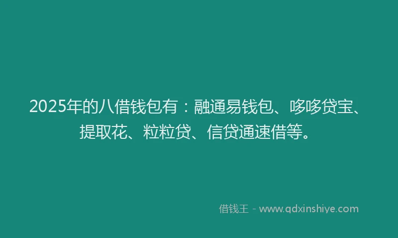2025年的八借钱包有：融通易钱包、哆哆贷宝、提取花、粒粒贷、信贷通速借等。