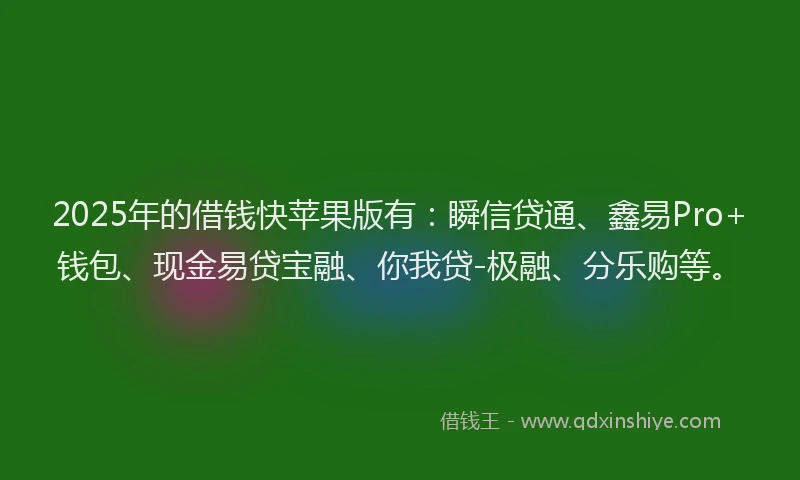 2025年的借钱快苹果版有：瞬信贷通、鑫易Pro+钱包、现金易贷宝融、你我贷-极融、分乐购等。
