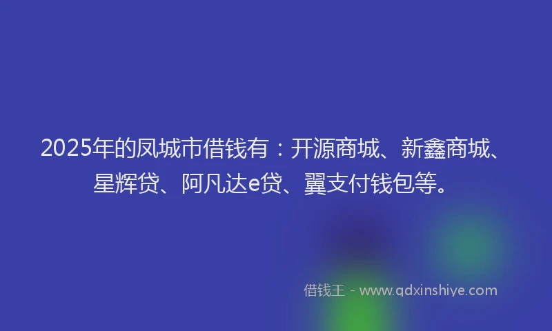 2025年的凤城市借钱有：开源商城、新鑫商城、星辉贷、阿凡达e贷、翼支付钱包等。