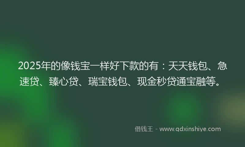 2025年的像钱宝一样好下款的有：天天钱包、急速贷、臻心贷、瑞宝钱包、现金秒贷通宝融等。