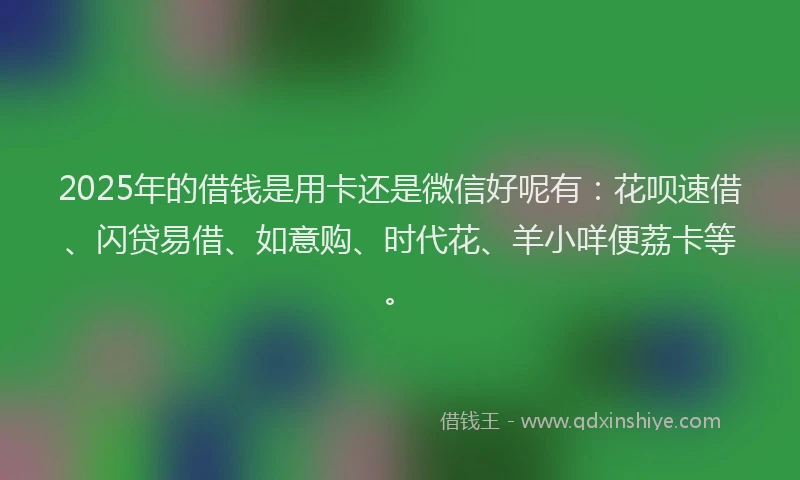 2025年的借钱是用卡还是微信好呢有：花呗速借、闪贷易借、如意购、时代花、羊小咩便荔卡等。