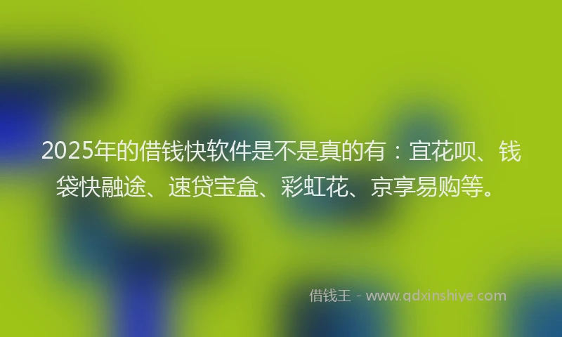 2025年的借钱快软件是不是真的有：宜花呗、钱袋快融途、速贷宝盒、彩虹花、京享易购等。