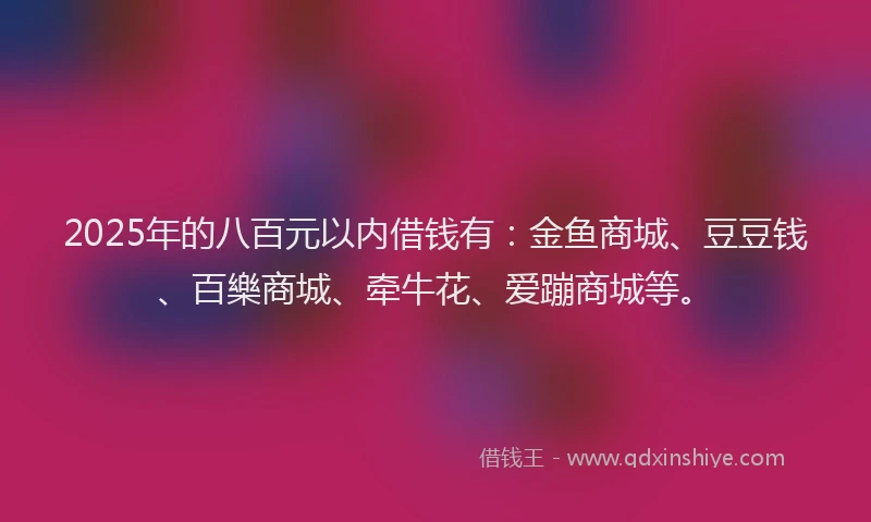 2025年的八百元以内借钱有：金鱼商城、豆豆钱、百樂商城、牵牛花、爱蹦商城等。