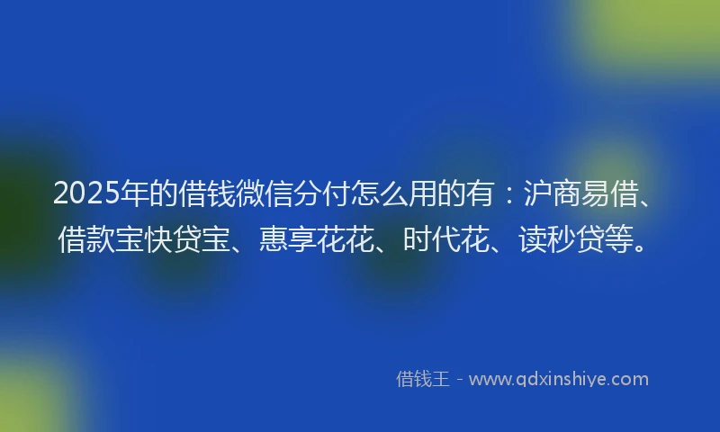 2025年的借钱微信分付怎么用的有：沪商易借、借款宝快贷宝、惠享花花、时代花、读秒贷等。