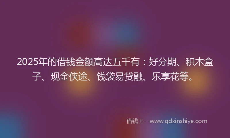 2025年的借钱金额高达五千有：好分期、积木盒子、现金侠途、钱袋易贷融、乐享花等。