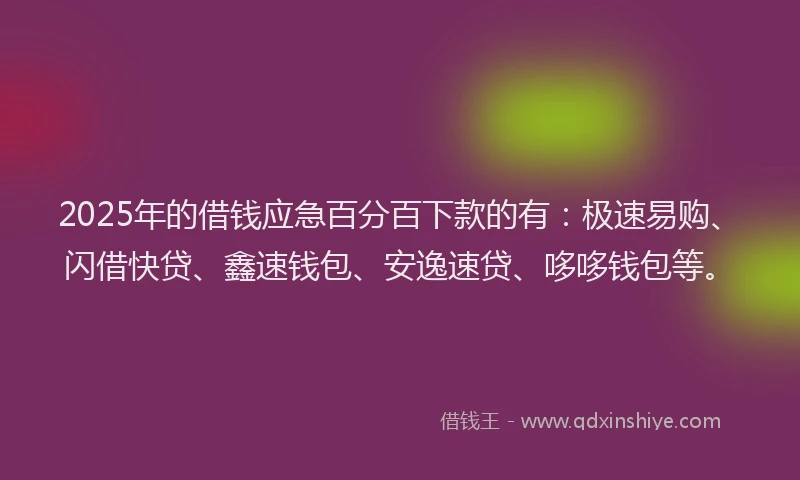 2025年的借钱应急百分百下款的有：极速易购、闪借快贷、鑫速钱包、安逸速贷、哆哆钱包等。